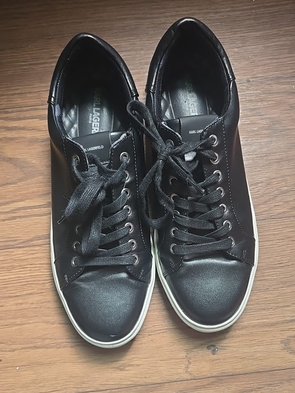 Karl Lagerfeld Black Leather Low-Top Sneakers with White Trim